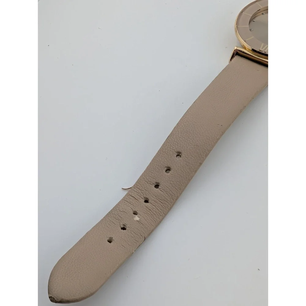 Anne Klein Watch Women 32mm‎ Gold Case Beige Leather Band AK/3746- New Battery